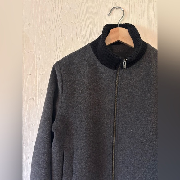 Oak + Fort Grey Black Ribbed Cuff Wool Knit Zip Up Bomber Peacoat Jacket Coat - Picture 7 of 13